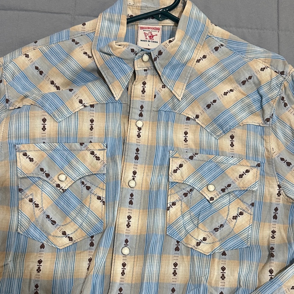 True Religion blue and cream weatern shirt L slim